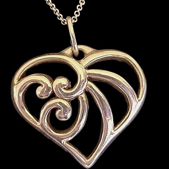 STERLING SILVER 925 HEART in Wavy Design  1" 1/2" w/ 18" Separate  Lobster CHAIN - Picture 1 of 7